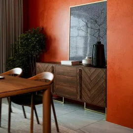 Тумба ТВ Art Fabric Bruno, 2 дверцы, 2 ящика, Орех/Латунь, 01443