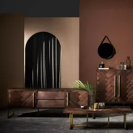 Тумба ТВ Art Fabric Bruno, 2 дверцы, 2 ящика, Орех/Латунь, 01443