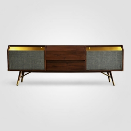 Тумба ТВ Art Fabric Volta, 2 дверцы, 1 ящик, Американский орех/Латунь, AF00345