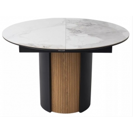 Стол обеденный Q-Home Батист, круглый раздвижной Ø115/155, глянцевая керамика Pandora Light / каркас Дуб Американский, QH480M060