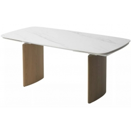 Стол обеденный Q-Home Calvin, 180/260 см, раздвижной, полуглянцевая керамика Snow Carrara / каркас Серый Дуб, QH614M06012