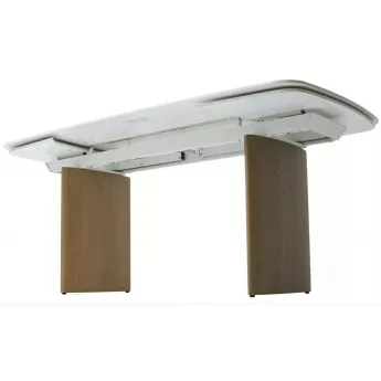 Стол обеденный Q-Home Calvin, 180/260 см, раздвижной, полуглянцевая керамика Snow Carrara / каркас Серый Дуб, QH614M06012