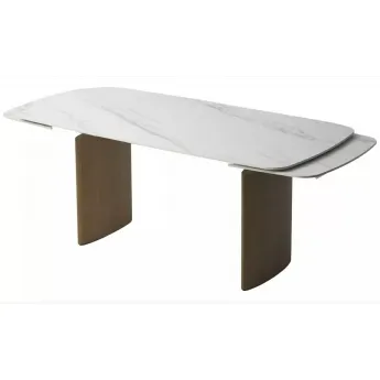 Стол обеденный Q-Home Calvin, 180/260 см, раздвижной, полуглянцевая керамика Snow Carrara / каркас Серый Дуб, QH614M06012