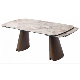 Стол обеденный Q-Home Imbert, 180/260 см, раздвижной, глянцевая бело-коричневая керамика / каркас медный, QH614M06014