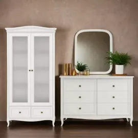 Витрина 2-дверная Aletan Majessa (Алетан Маджесса), Белый, полки стекло, 2 ящика, М603W
