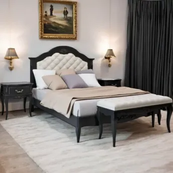 Кровать 160x200 Aletan Marlette (Алетан Марлетт), мягкое изголовье, Черный лак, В216BL